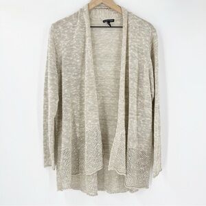 Eileen Fisher Organic Linen Tan Crochet Open Cardigan Sweater L Beachy Lagenlook